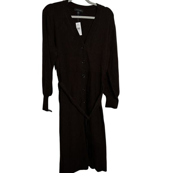 Ann Taylor Sweater Shirt Dress XXL Long Sleeve Button Tie Brown New $178 - Picture 4 of 8